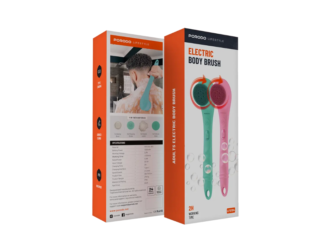 Porodo Lifestyle Electric Body Brush - Blue | Exfoliate & Massage Porodo Lifestyle Electric Body Brush - Blue | Exfoliate & Massage